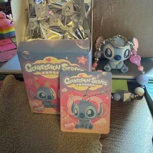 Disney Miniso Cute Blue Character Keychain with Pink Beads